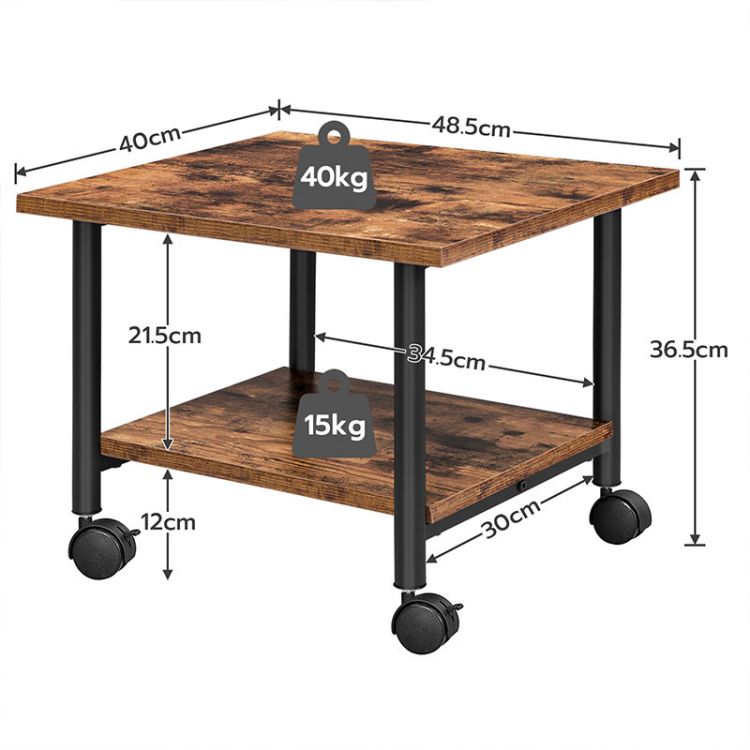 HOOBRO Printer Stand, 2-Tier Industrial Under Desk Printer Cart with Shelf, Mobile Heavy Duty Storage Rack on Wheels for Home, Office