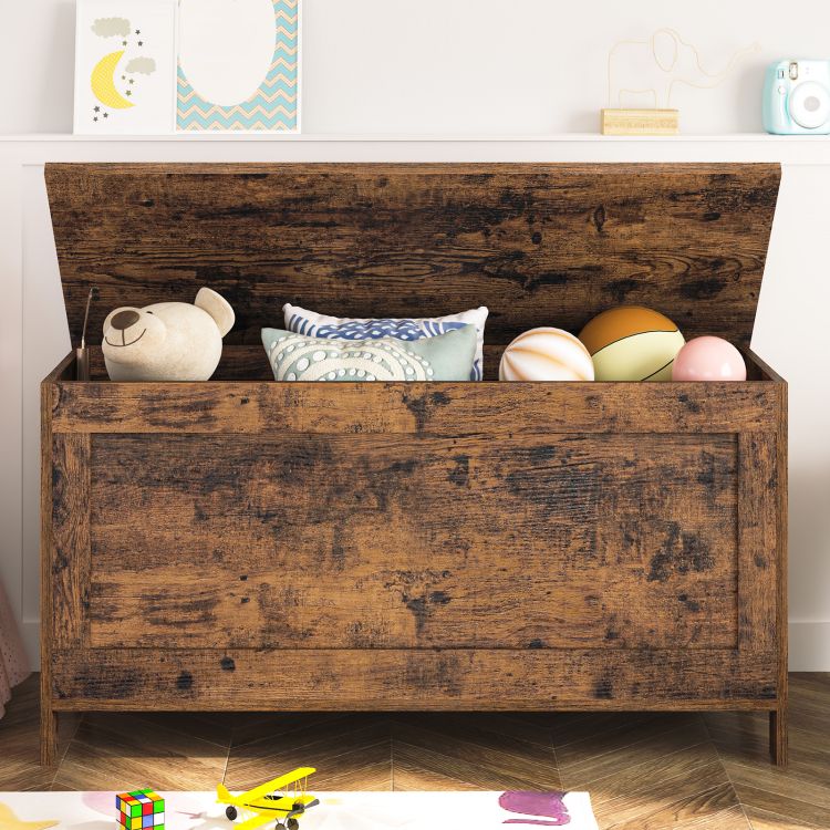 Wooden Storage Chest Trunk, Bed End Storage Bench, Large Capacity Toy Chests  with Lid, Blanket Box Organizer Unit, 100 x 40 x 48 cm, for Entryway,  Hallway, Bedroom, Rustic Brown HOOBRO EBF100CW01