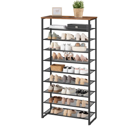 HOOBRO 10-Tier Shoe Rack, Large Capacity Shoe Organizer Shelf, Shoe Storage Unit for 27-36 Pairs of Shoes, for Entryway, Hallway, Closet, Dorm Room, Industrial