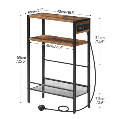 HOOBRO Slim Side Table with Charging Station, Narrow Side Table with USB Ports & Power Outlet, 42 x 18 x 65 cm, 3-Tier End Table for Small Space, Slim Bedside Table